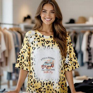 Women's Yellow Black Poly Life's a Journey Vintage Truck Print T-Shirt NWOT Med